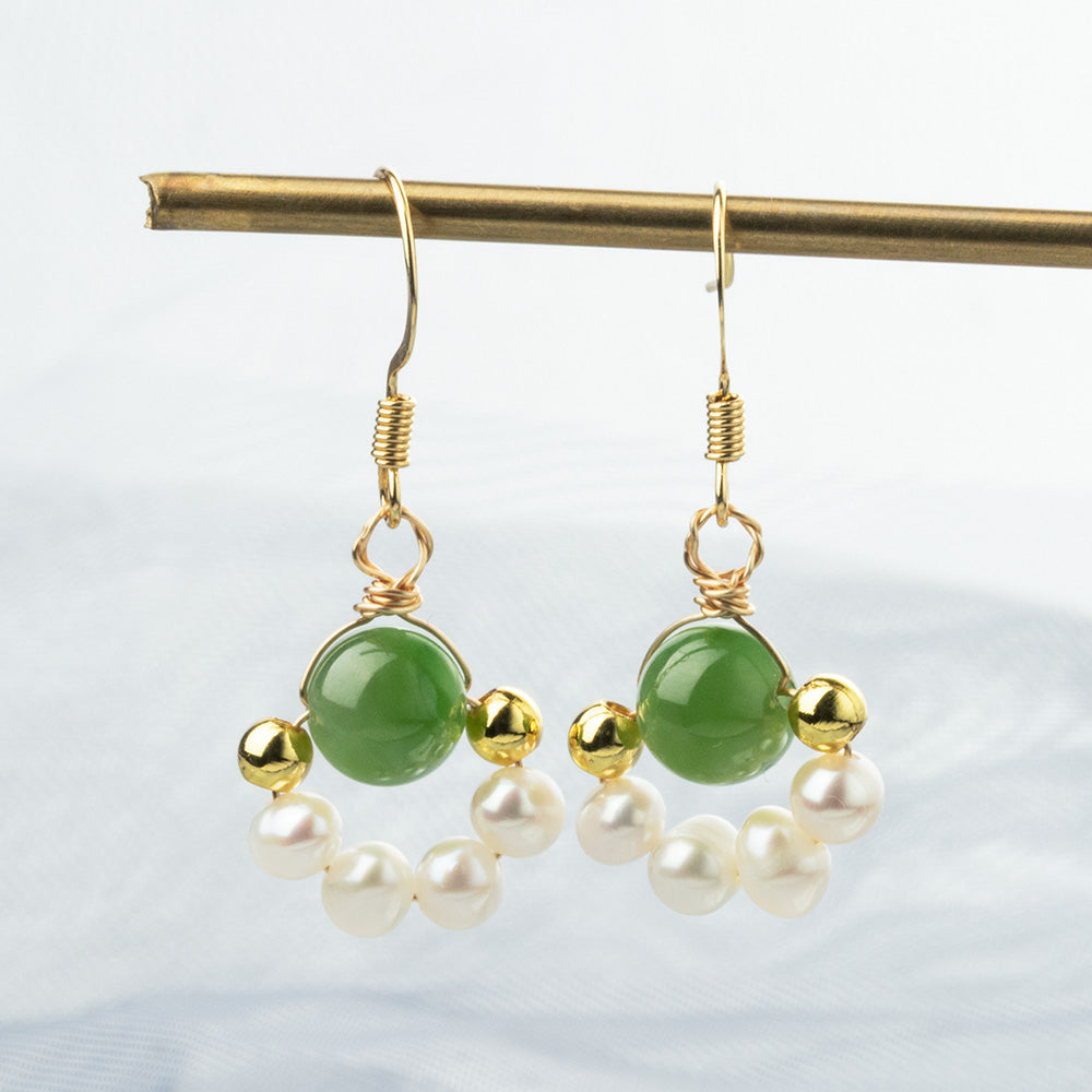 【Celadonish Jade】Pearl Jade Earrings