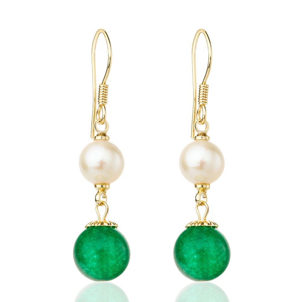 【Chalcedony】Natural Pearl Jade Earrings