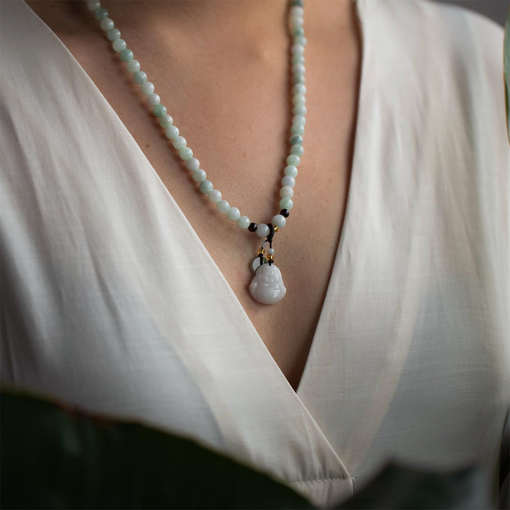 【Quartzite Jade】Beaded Buddha Jade Necklace