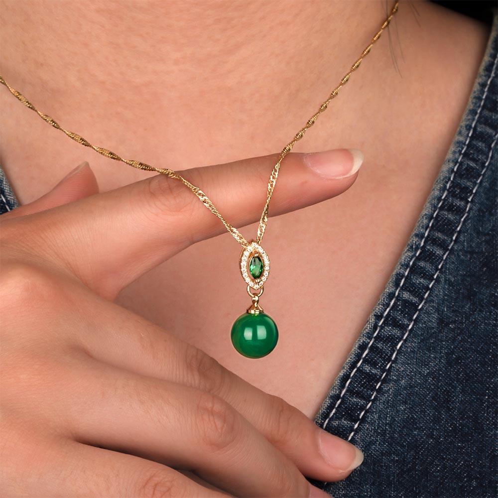 【Agate】Bead Pendant Green Natural Jade Necklace