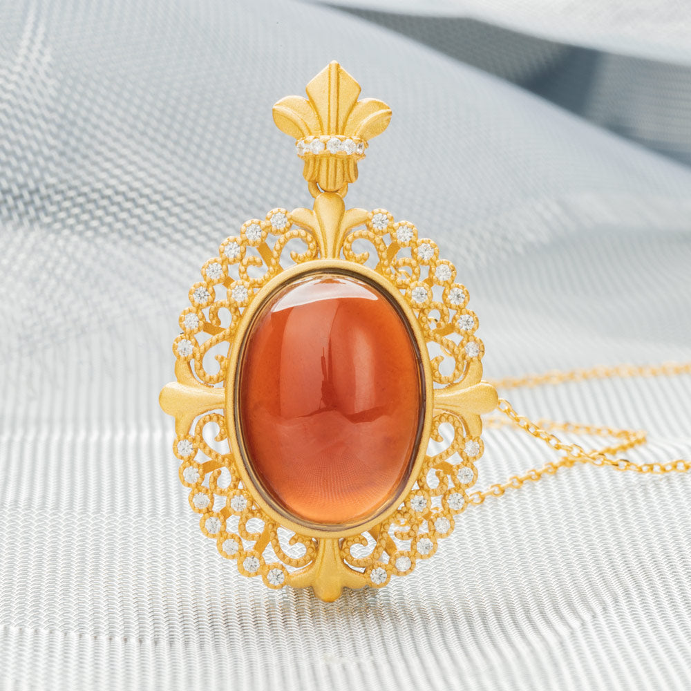S925 Silver Floral Blood Amber Necklace