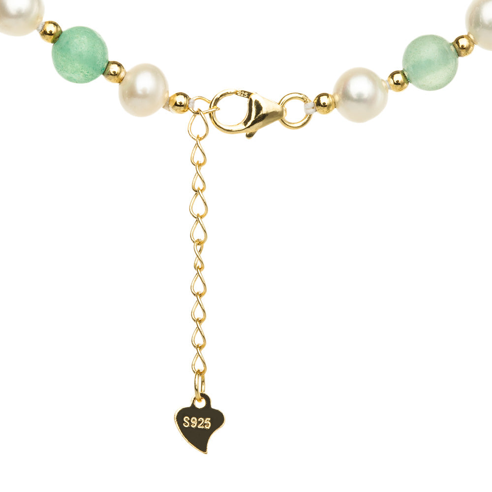 【Aventurine】S925 Silver Pearl Jade Beaded Necklace