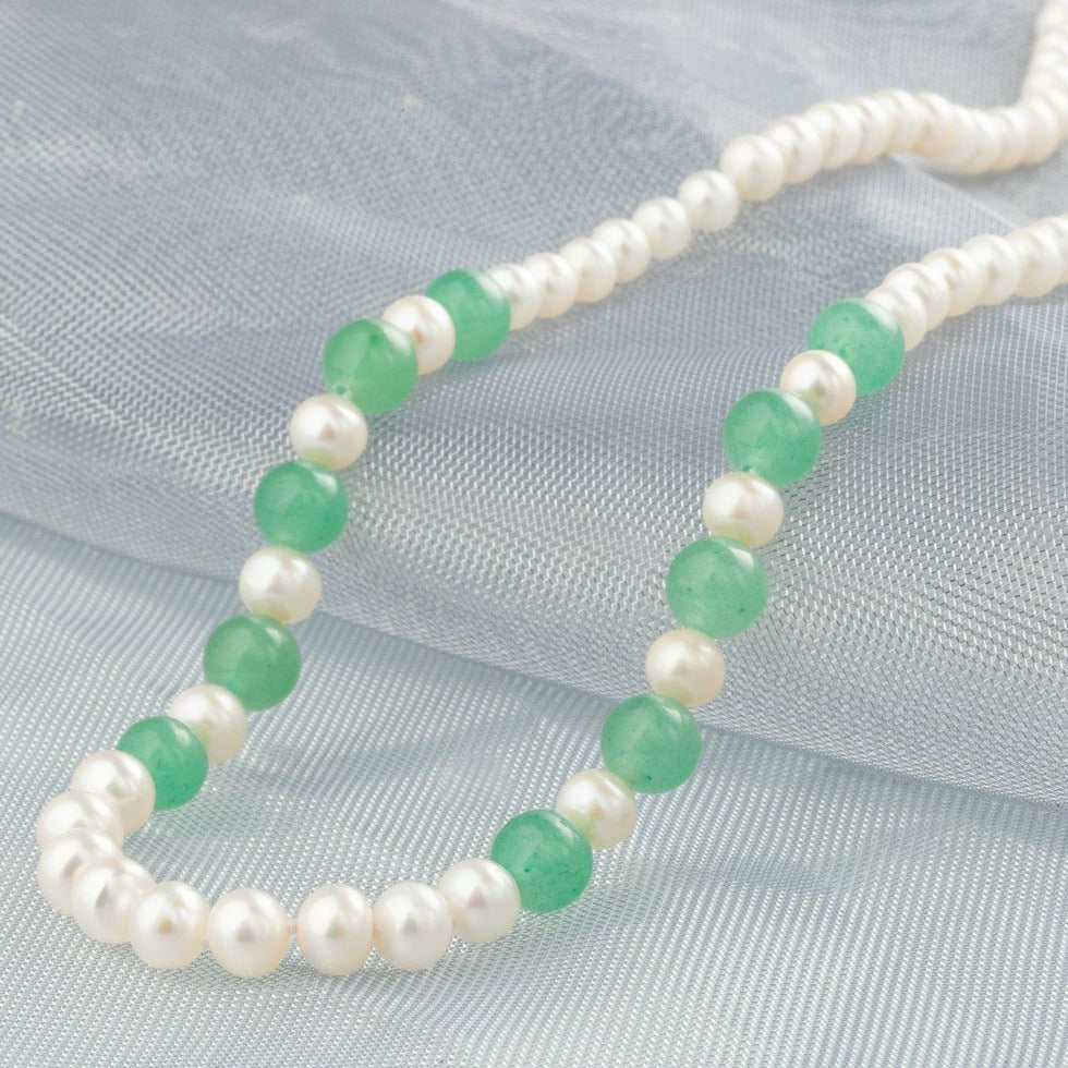 【Aventurine】S925 Silver Freshwater Pearl Jade Necklace