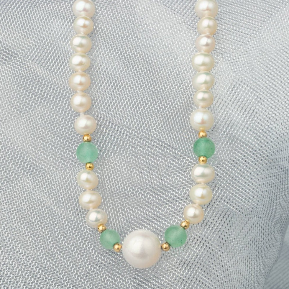 【Aventurine】S925 Silver Pearl Jade Necklace
