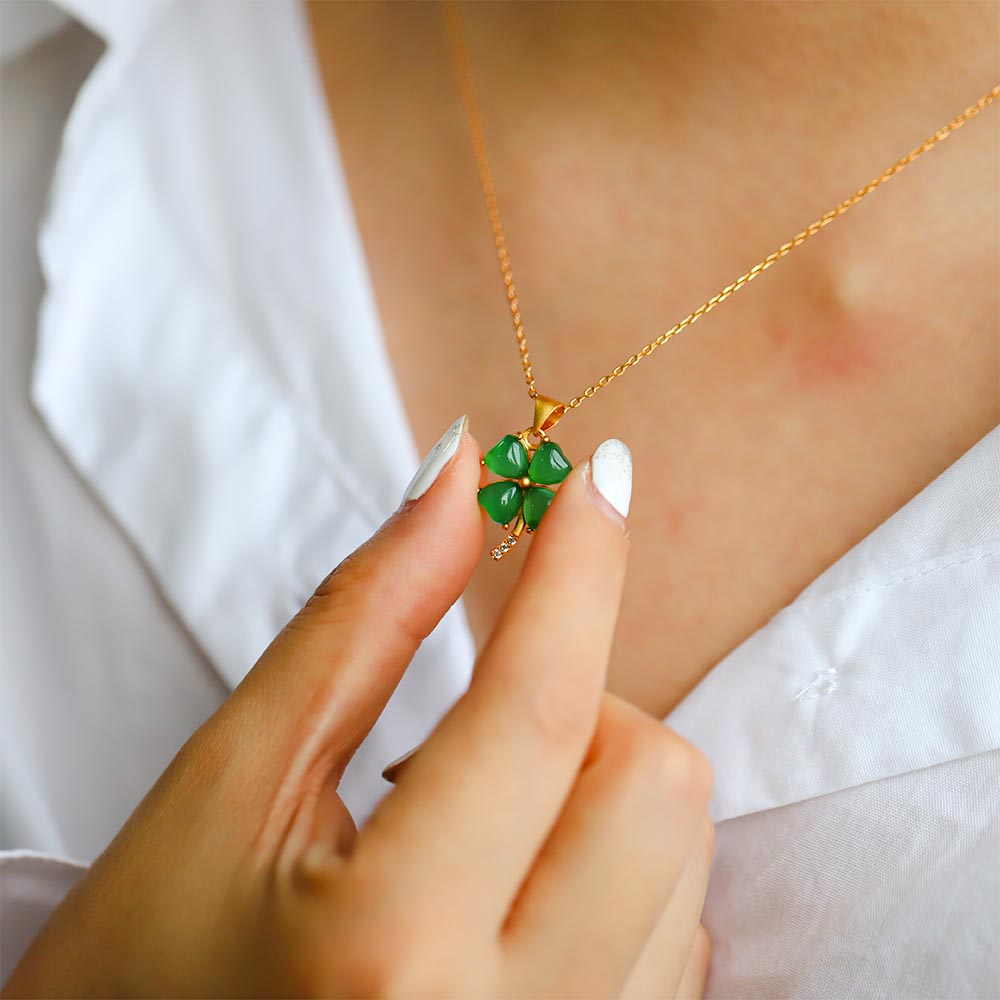 【Chalcedony】Lucky Clover Jade Necklace