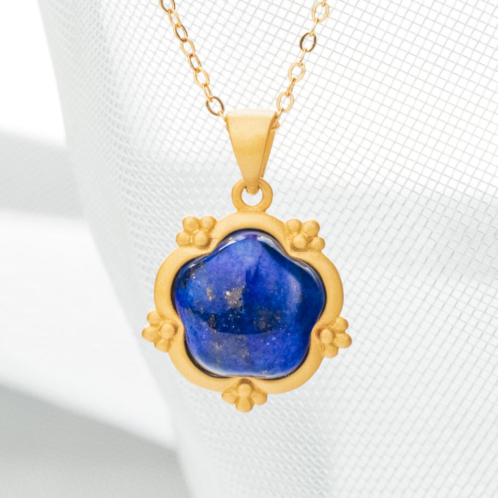 【Lapis Lazuli】S925 Silver Floral Blue Necklace