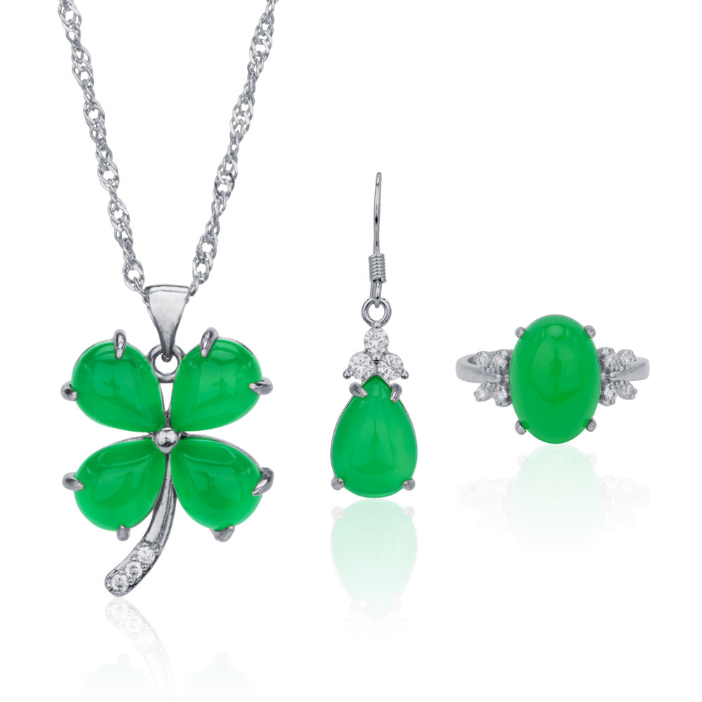 【Agate】Lucky Clover Natural Jade Jewelry Set