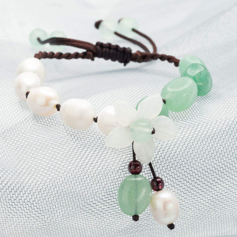 【Aventurine】Floral Pearl Beads Bracelet