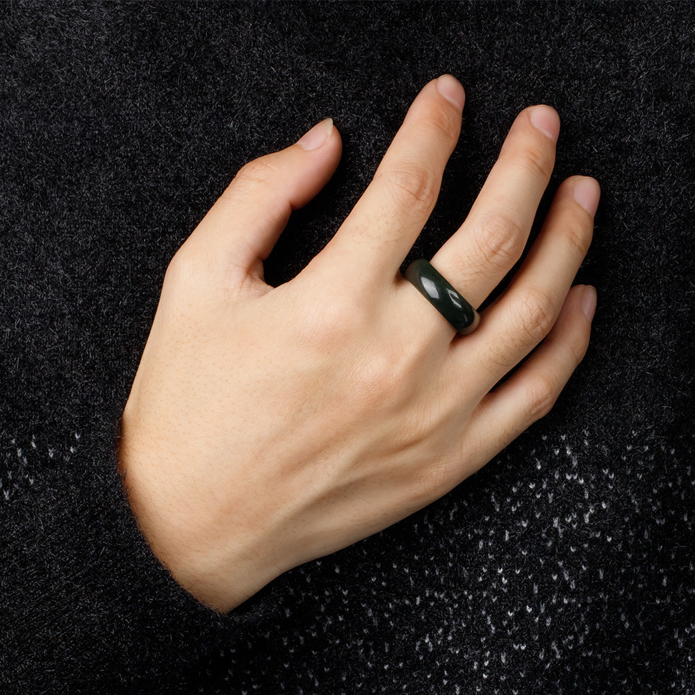 【Hetian Jade】Jade Ring Band Celadonish Jade Ring