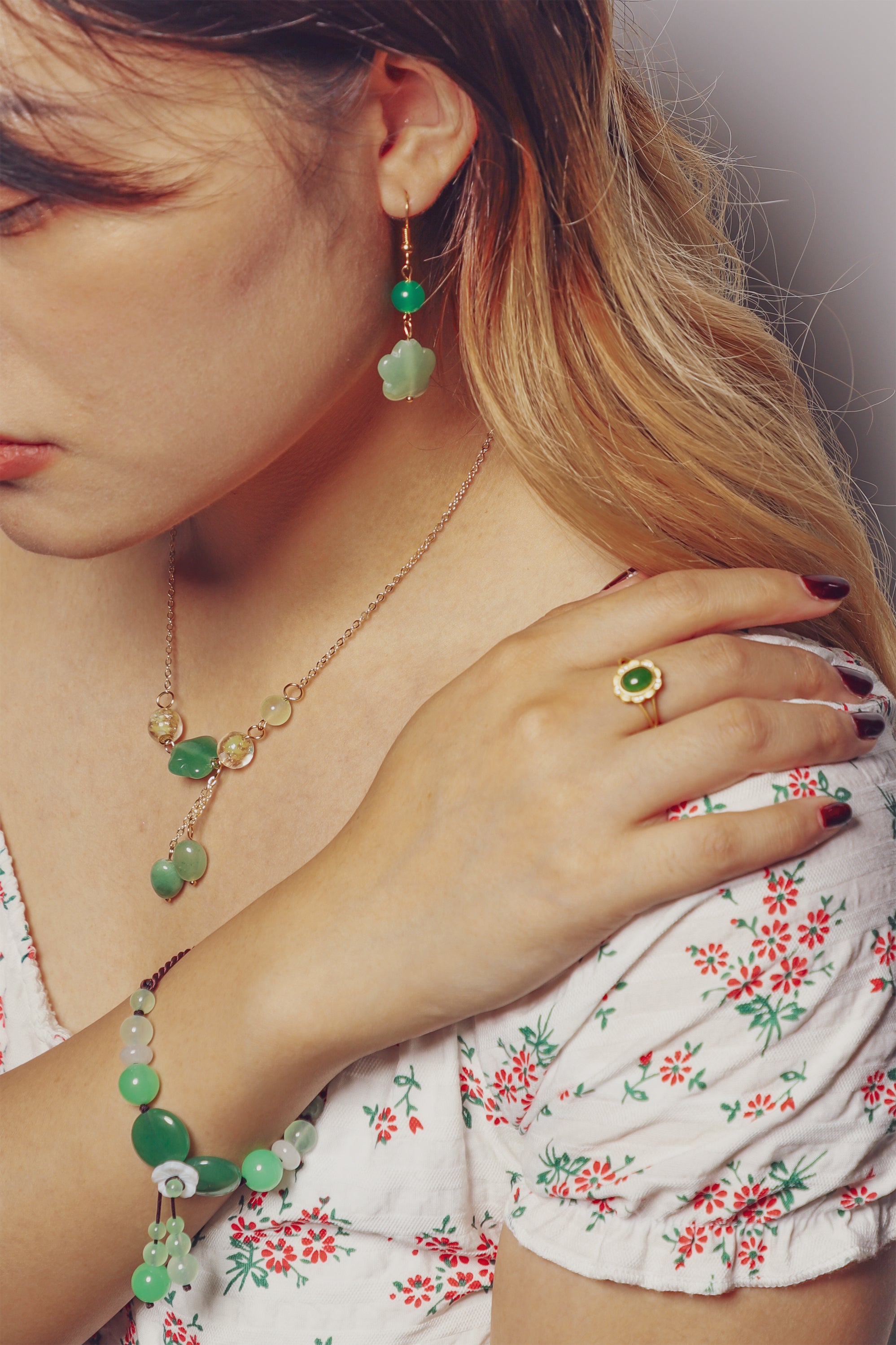 【Aventurine】Floral Green Necklace