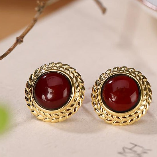 Antique Design Blood Amber Earrings