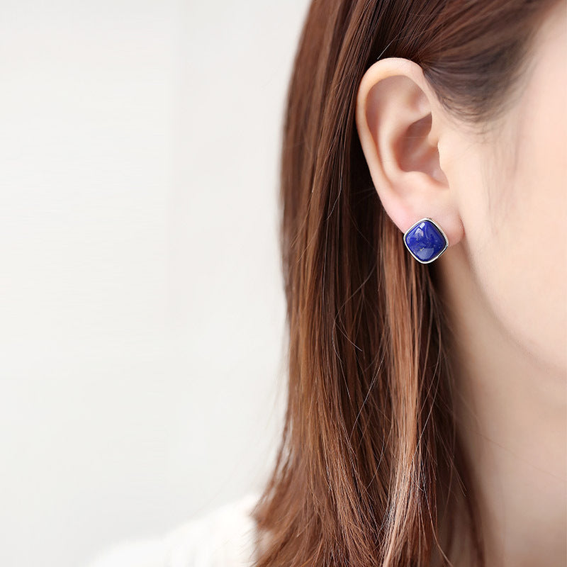 【Lapis Lazuli】S925 Silver Rhombus Earrings