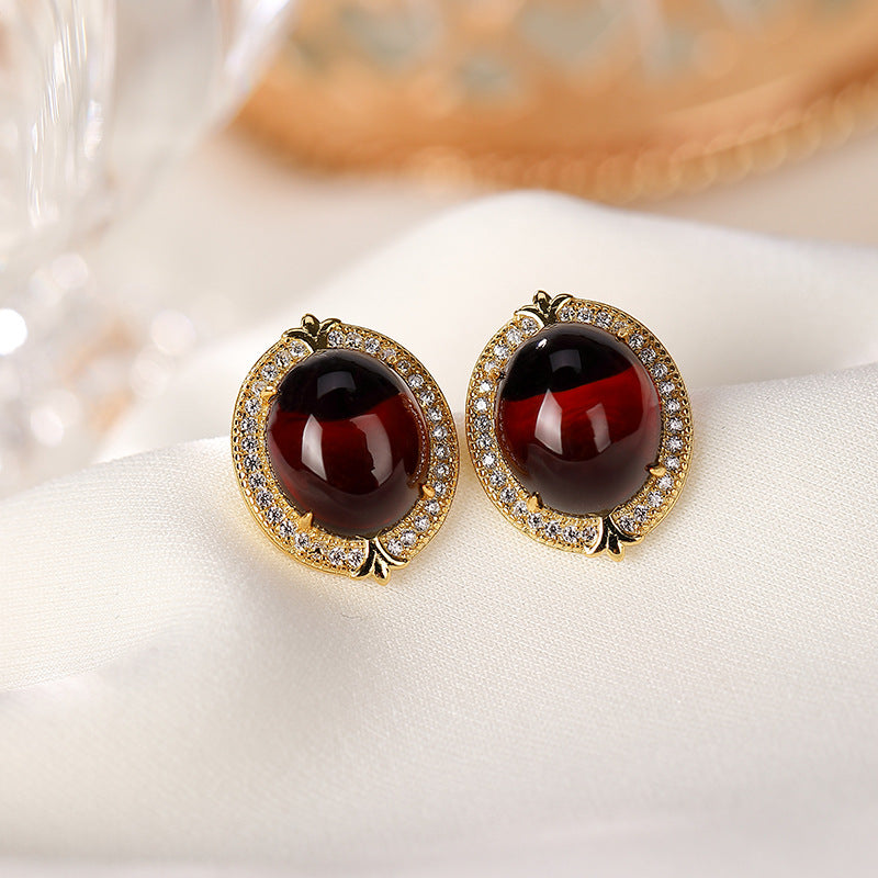 S925 Silver Antique Design Blood Amber Earrings