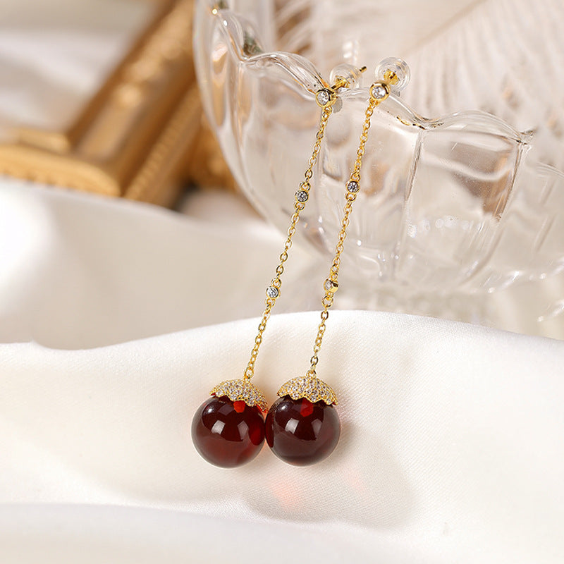 Round Blood Amber Earrings