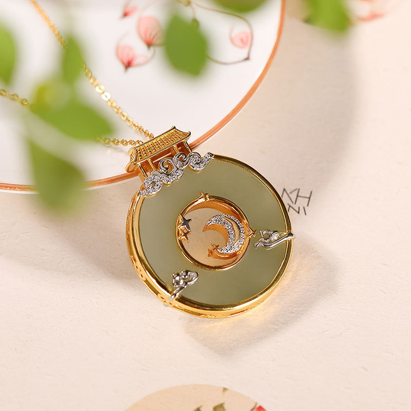 【Hetian Jade】S925 Silver Cloud Lucky Celadonish Jade Necklace