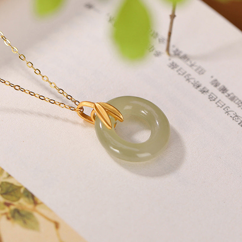 【Hetian Jade】S925 Silver Bamboo Leaf Celadonish Jade Necklace