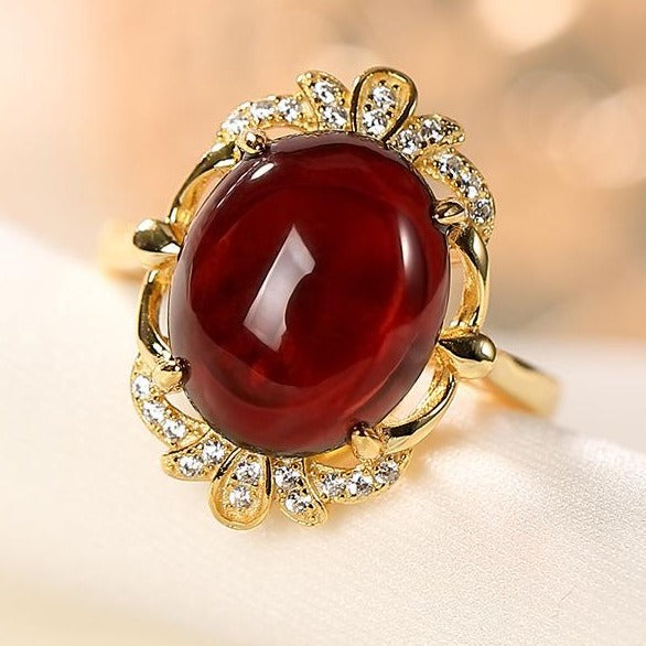 Hollow Out Blood Amber Ring