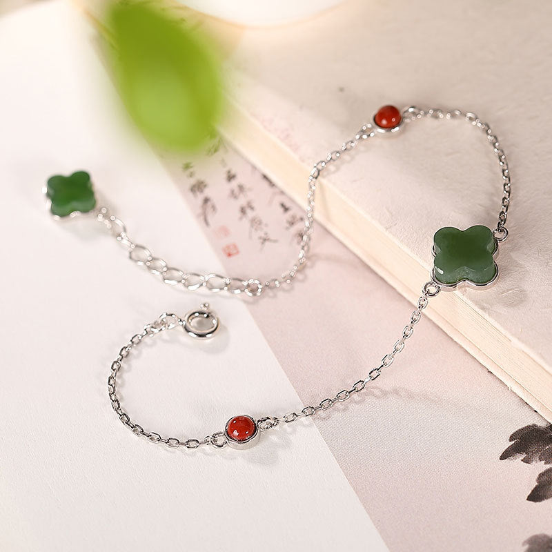 【Hetian Jade】S925 Silver Lucky Green Hetian Jade Bracelet