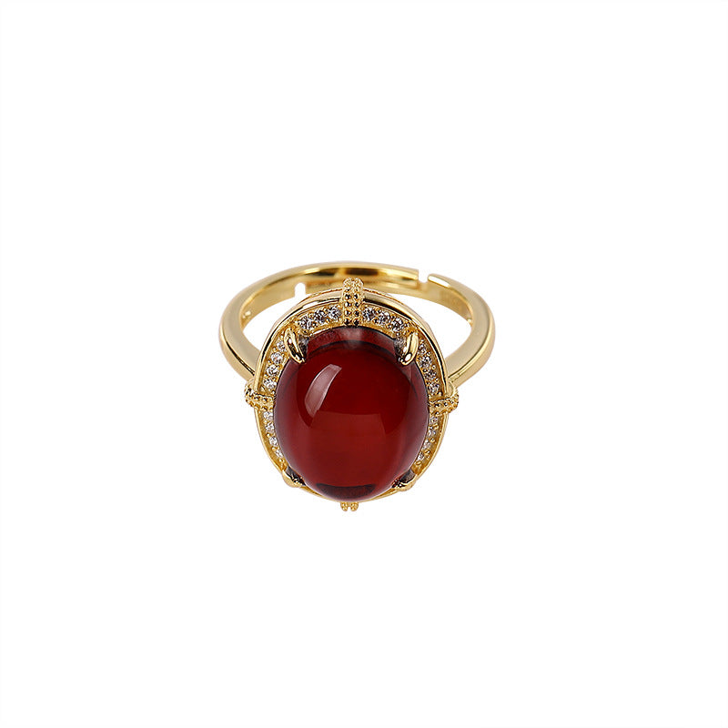 S925 Silver Geometric Blood Amber Ring
