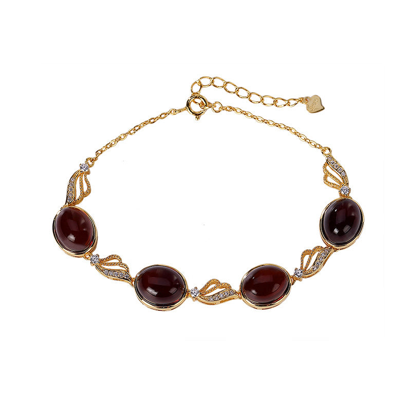 S925 Silver Hollow Out Blood Amber Bracelet