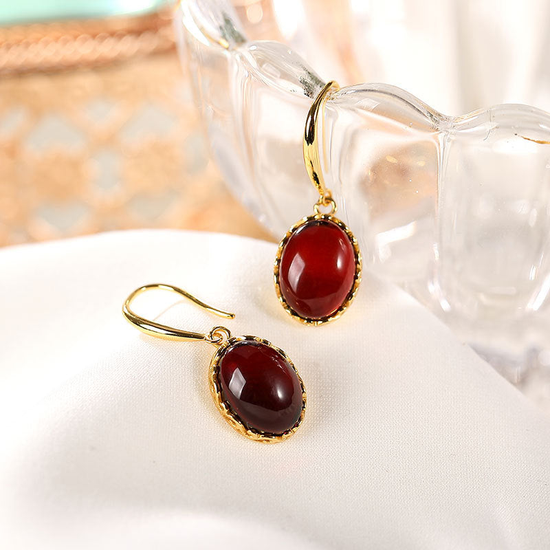 S925 Silver Hollow Out Blood Amber Earrings