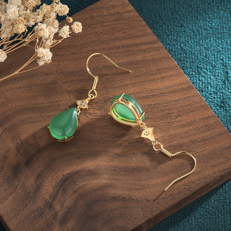 Green Agate Water Drop Earrings