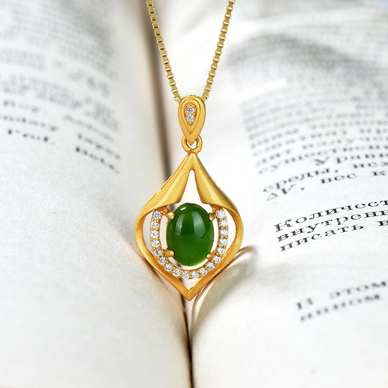 Hollow Out Green Hetian Jade Necklace