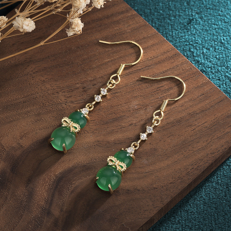 Green Agate Gourd Earrings