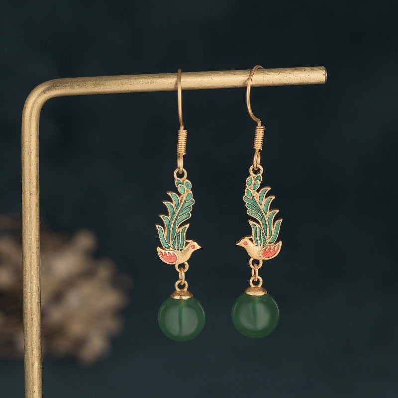 Green Agate Phoenix Earrings