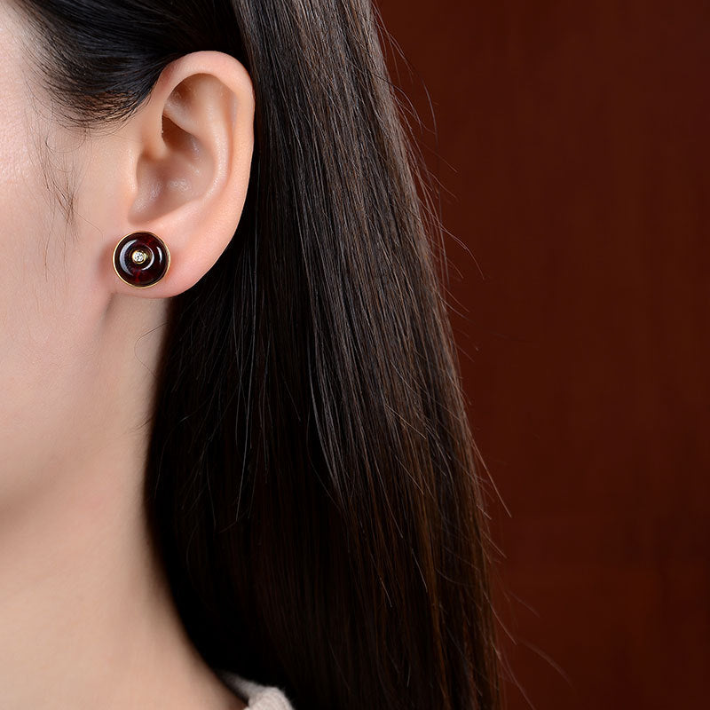 S925 Silver Simple Blood Amber Earrings