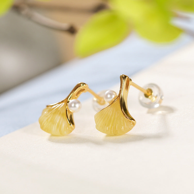 【Beeswax】S925 Silver Ginkgo Leaf Earrings