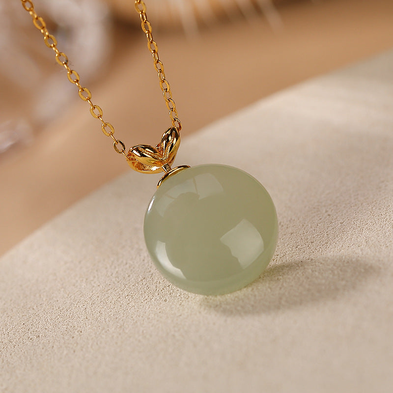 【Hetian Jade】S925 Silver Round Celadonish Jade Necklace