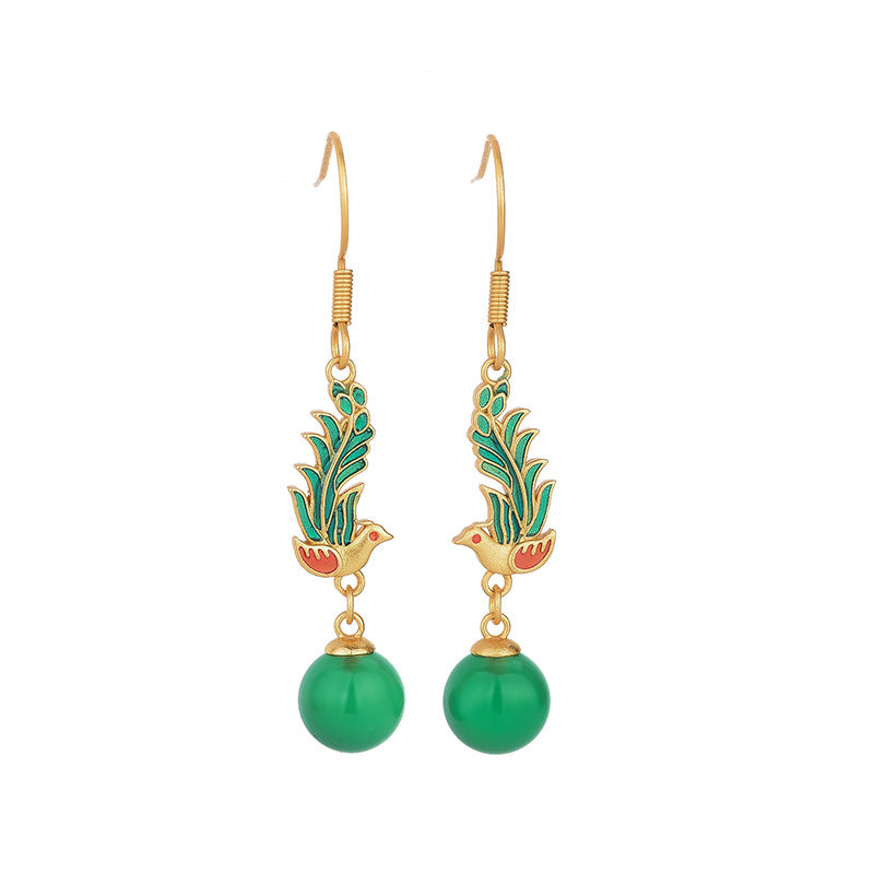 Green Agate Phoenix Earrings