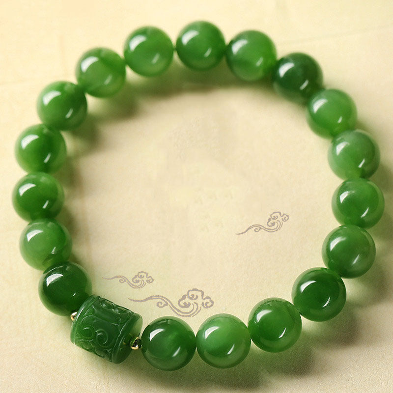 【Hetian Jade】Green Hetian Jade Beaded Bracelet