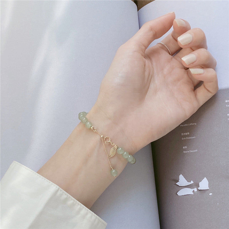 【Hetian Jade】Celadonish Jade Beaded Bracelet