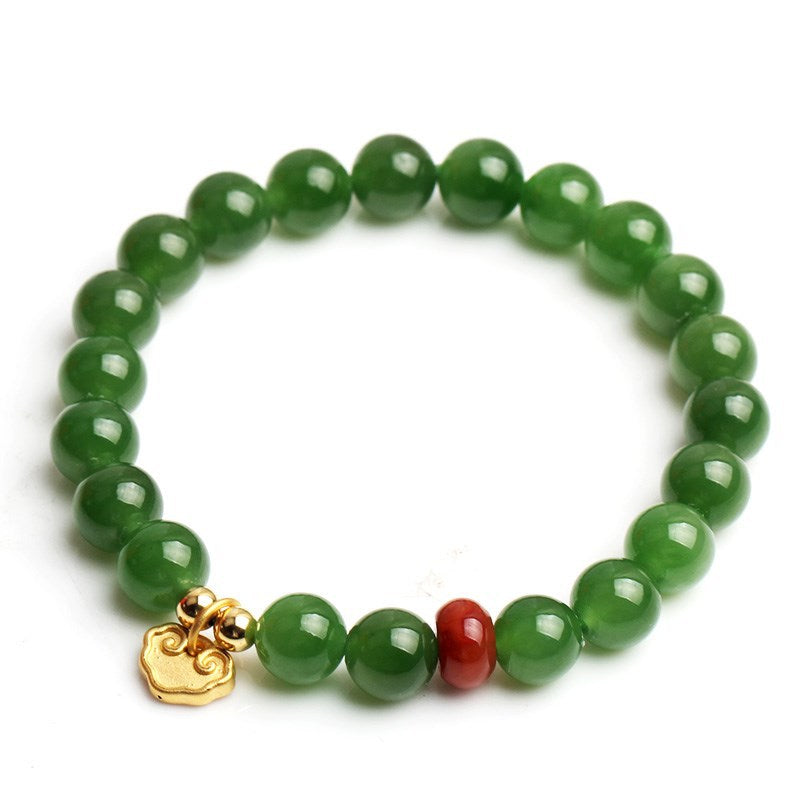 【Hetian Jade】Green Hetian Jade Beaded Bracelet