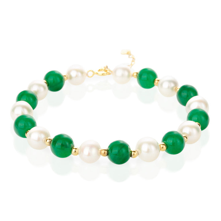 【Chalcedony】S925 Pearl Beaded Jade Bracelet